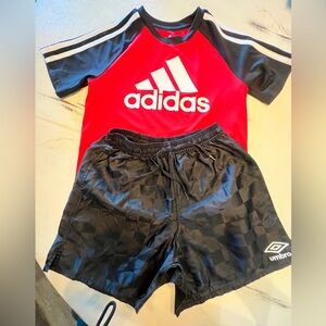 Boys Bundle of 2: Adidas Dri-Fit Shirt Size 5, Black Umbro Shorts Size Small